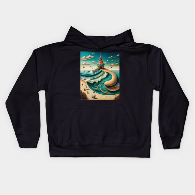 Dream beach castle surrealism imaginary wonderland Kids Hoodie by sianelliot